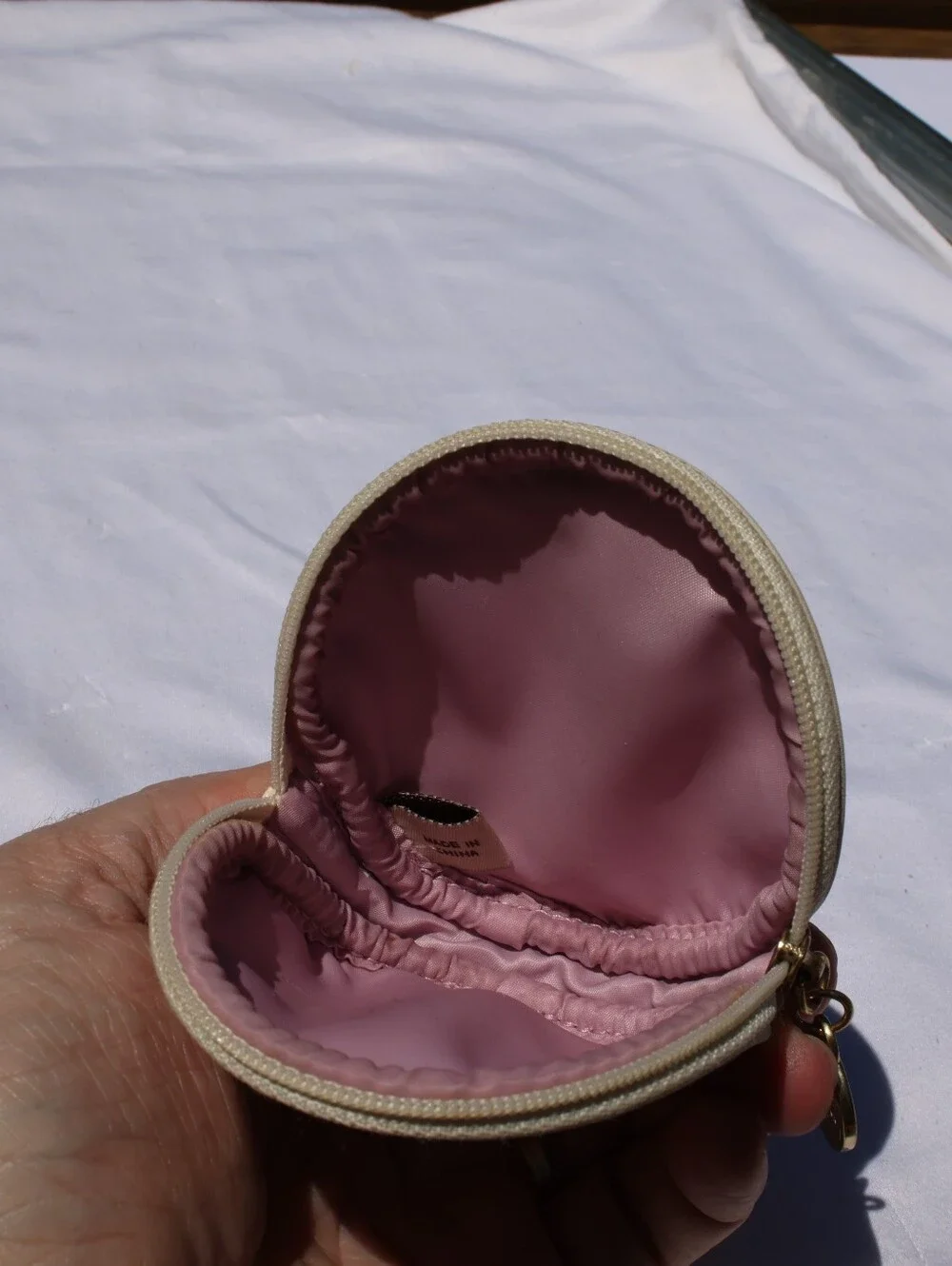 Coach Zip Coin Pouch Cream Round Cosmetic with Pink & Purple C Pattern Vintage